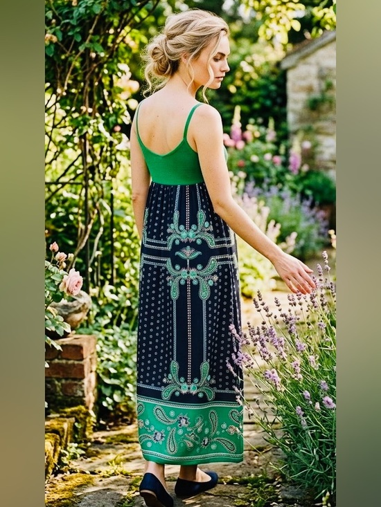 Anthropologie Lilka 100% Silk Green Paisley Maxi Dress Empire Waist Sz S Boho - Picture 12 of 12